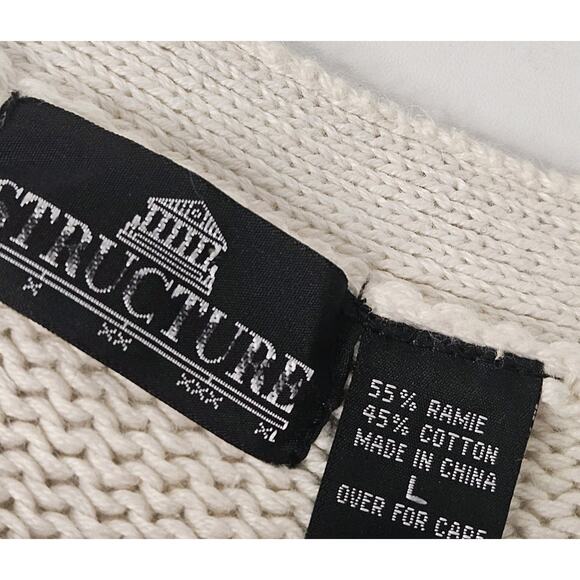 Structure Vntage Ivory Chunky Knit Sweater Cardigan Large Oversized Cottage - Picture 6 of 8